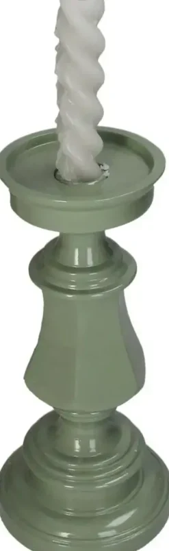 Kersten kandelaar polyresin rond 11x25cm groen