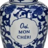 Kersten pot porselein oui, mon chéri 17.5x21.5cm blauw