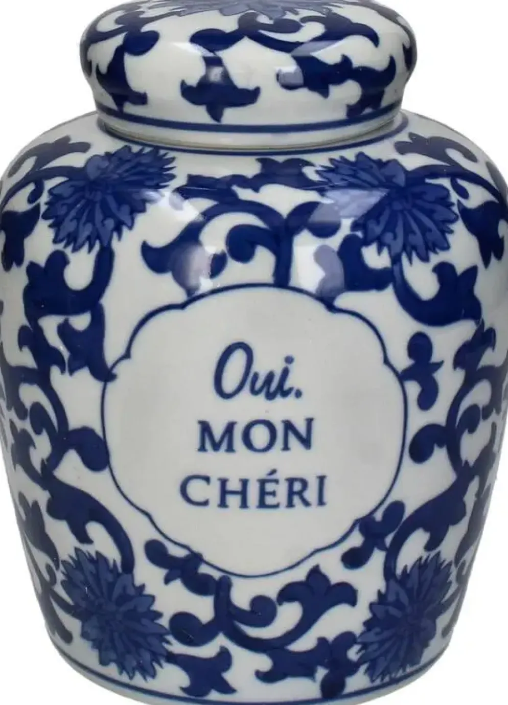 Kersten pot porselein oui, mon chéri 17.5x21.5cm blauw