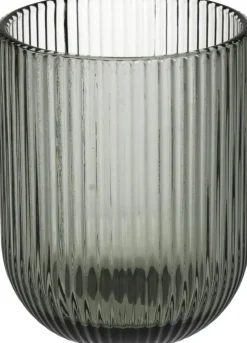 Kersten theelichthouder glas stripe 7.5x9.5cm grijs