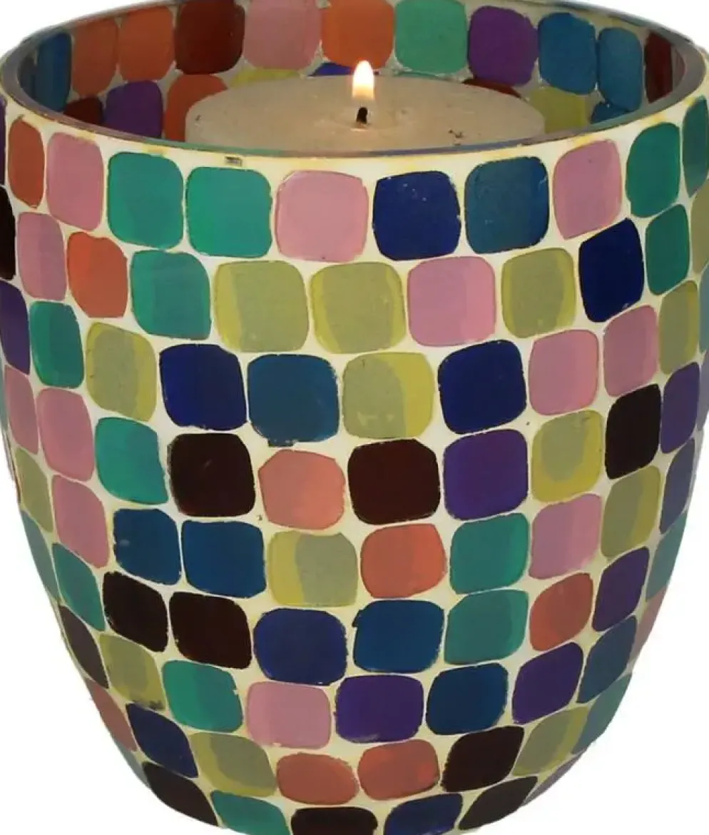 Kersten theelichthouder glas trendy 14x15cm multi