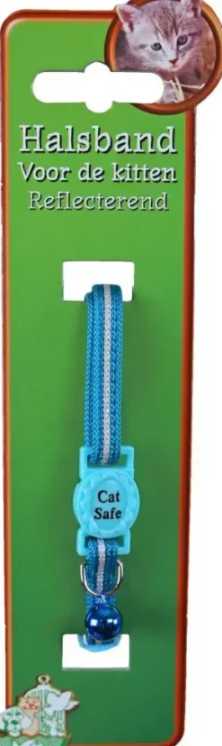 Kittenhalsband polyester neon, blauw reflecterend