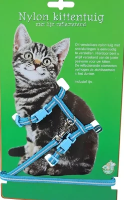 Kittentuig nylon met lijn neon, blauw reflecterend