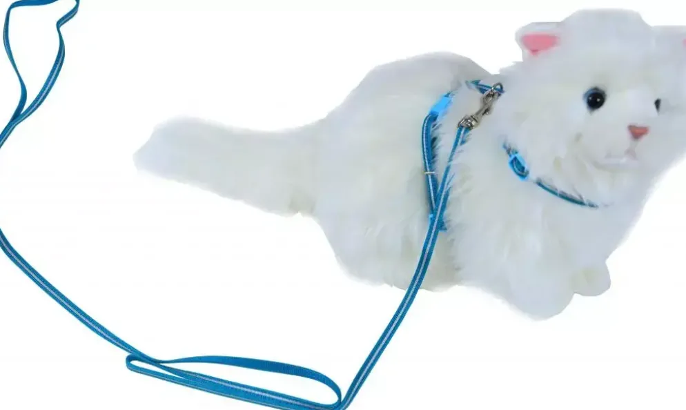 Kittentuig nylon met lijn neon, blauw reflecterend