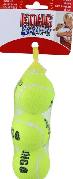 Kong hond Squeakair met piep medium, net à 3 tennisballen. (Ø 6,5 cm)