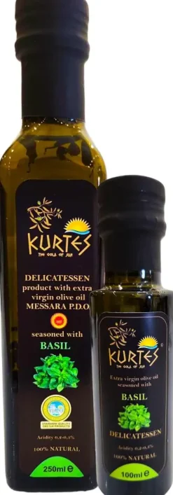 Kurtes fles delicatessen olijfolie basilicum 250 ml