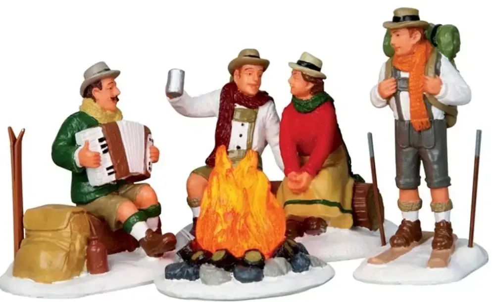 Lemax alpine ski party s/4 verlichte kerstdorp accessoire Caddington Village 2011