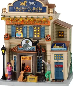 Lemax bailey & bella pet shop verlicht huisje Spooky Town 2022