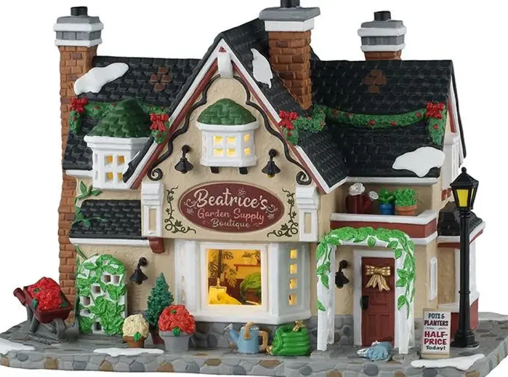 Lemax beatrice's garden supply boutique verlicht kersthuisje Caddington Village 2025