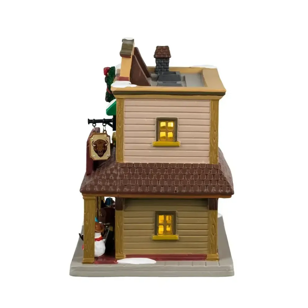 Lemax brown buffalo trading post verlicht kersthuisje Vail Village 2024