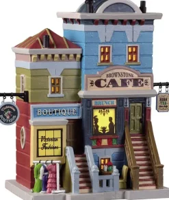 Lemax brownstone café, b/o led verlicht kersthuisje Caddington Village 2019