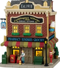 Lemax caddington village drug store verlicht kersthuisje Caddington Village 2024