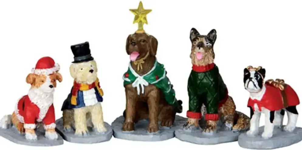 Lemax costumed canines s/5 kerstdorp figuur type 3 Plymouth Corners 2014