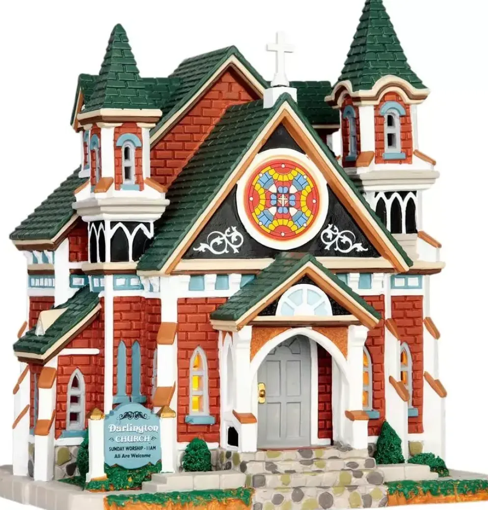Lemax darlington church verlichte kerk Caddington Village 2014