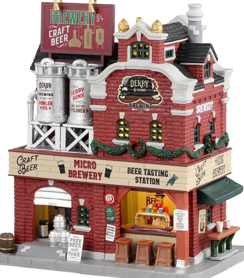 Lemax derby & sons brewing co. verlicht kersthuisje Caddington Village 2023