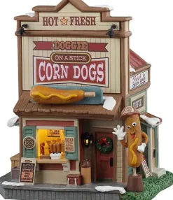 Lemax doggie on a stick corn dogs verlicht kersthuisje Harvest Crossing 2025