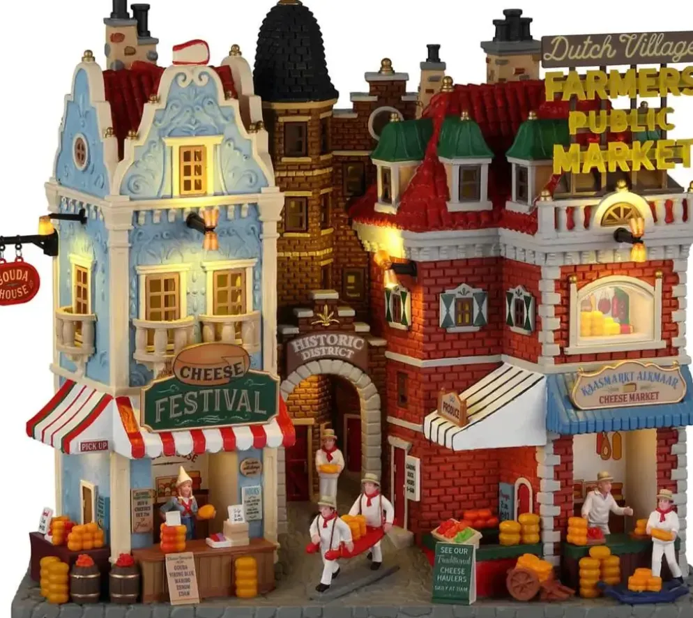 Lemax dutch cheese festival and farmers market verlichte facade Caddington Village 2022
