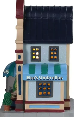 Lemax elsa's umbrellas verlicht kersthuisje Caddington Village 2019