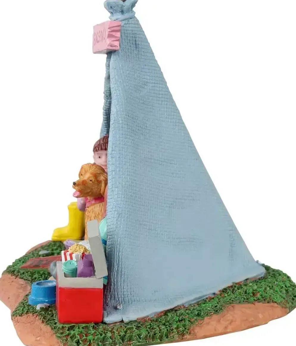 Lemax girls backyard camping kerstdorp tafereel 2021