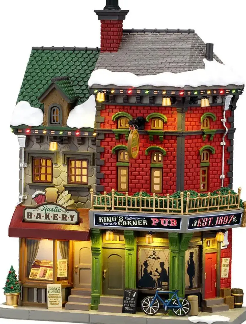 Lemax king's corner pub verlichte facade Caddington Village 2026