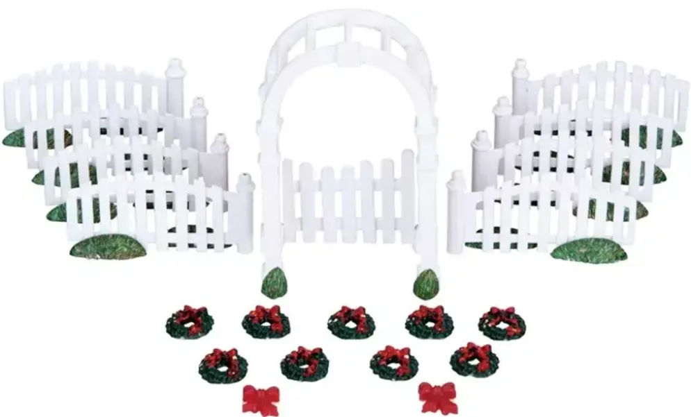 Lemax plastic arbor & picket fences w/decorations s/20 kerstdorp accessoire 2010