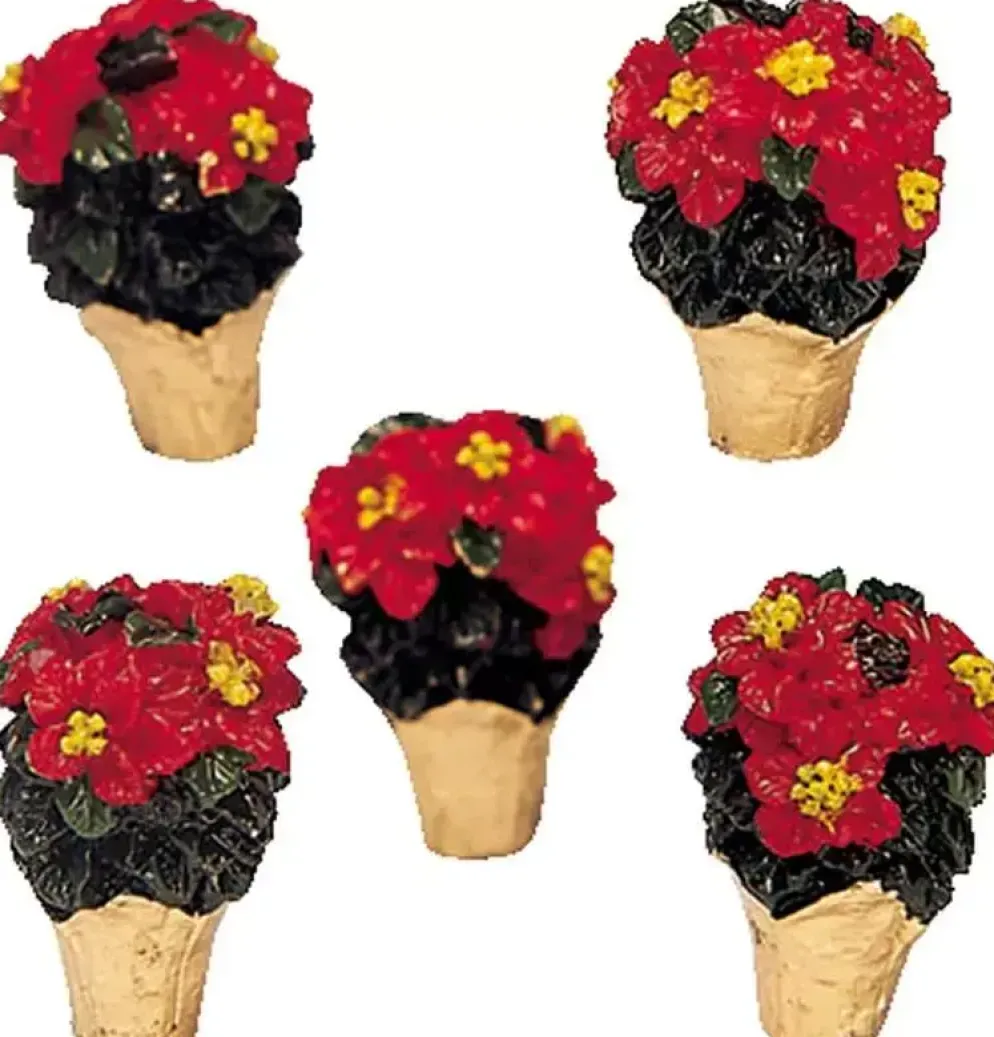 Lemax poinsettias, s/5 kerstdorp accessoire 2003