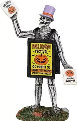 Lemax sandwich board skeleton halloween figuur Spooky Town 2022