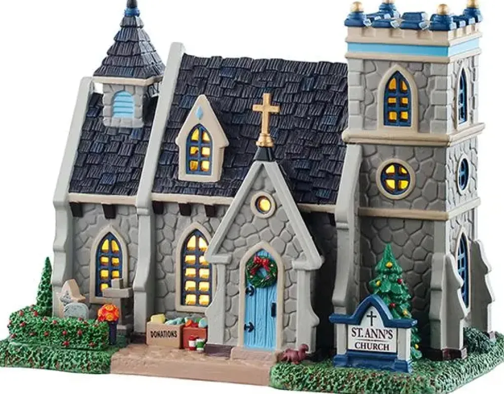 Lemax st. oswald's church verlicht kersthuisje Caddington Village 2025