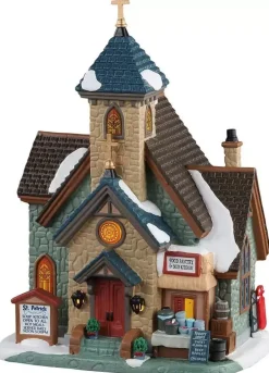 Lemax st. patrick's food pantry & soup kitchen verlichte kerk Caddington Village 2021
