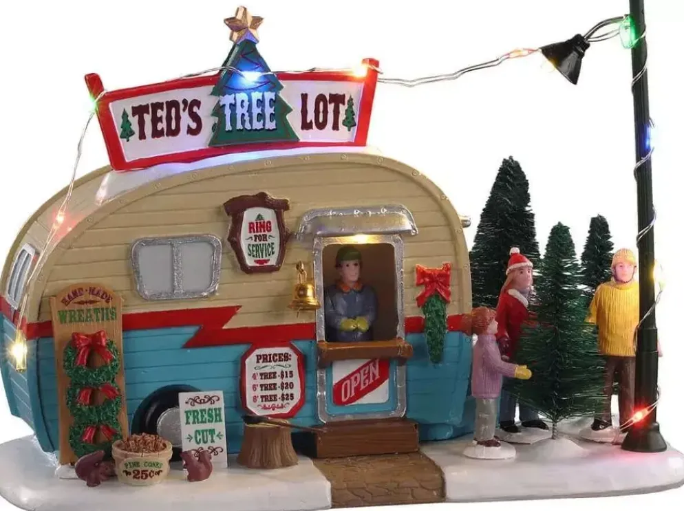 Lemax ted's tree lot verlicht kerstdorp tafereel Vail Village 2021
