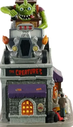 Lemax the creature´s custom hot rod shop, b/o led verlicht huisje Spooky Town 2020