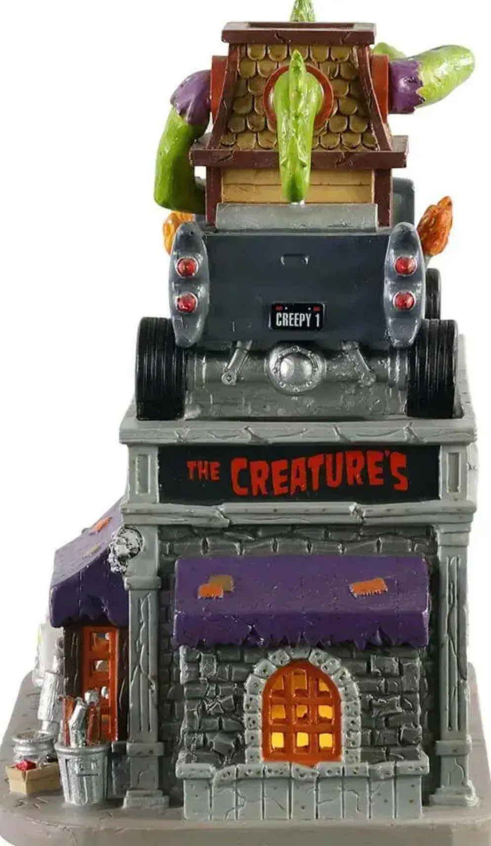 Lemax the creature´s custom hot rod shop, b/o led verlicht huisje Spooky Town 2020