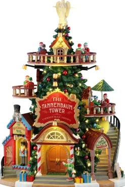 Lemax the tannenbaum tower christmas shops verlicht kersthuisje Santa's Wonderland 2025