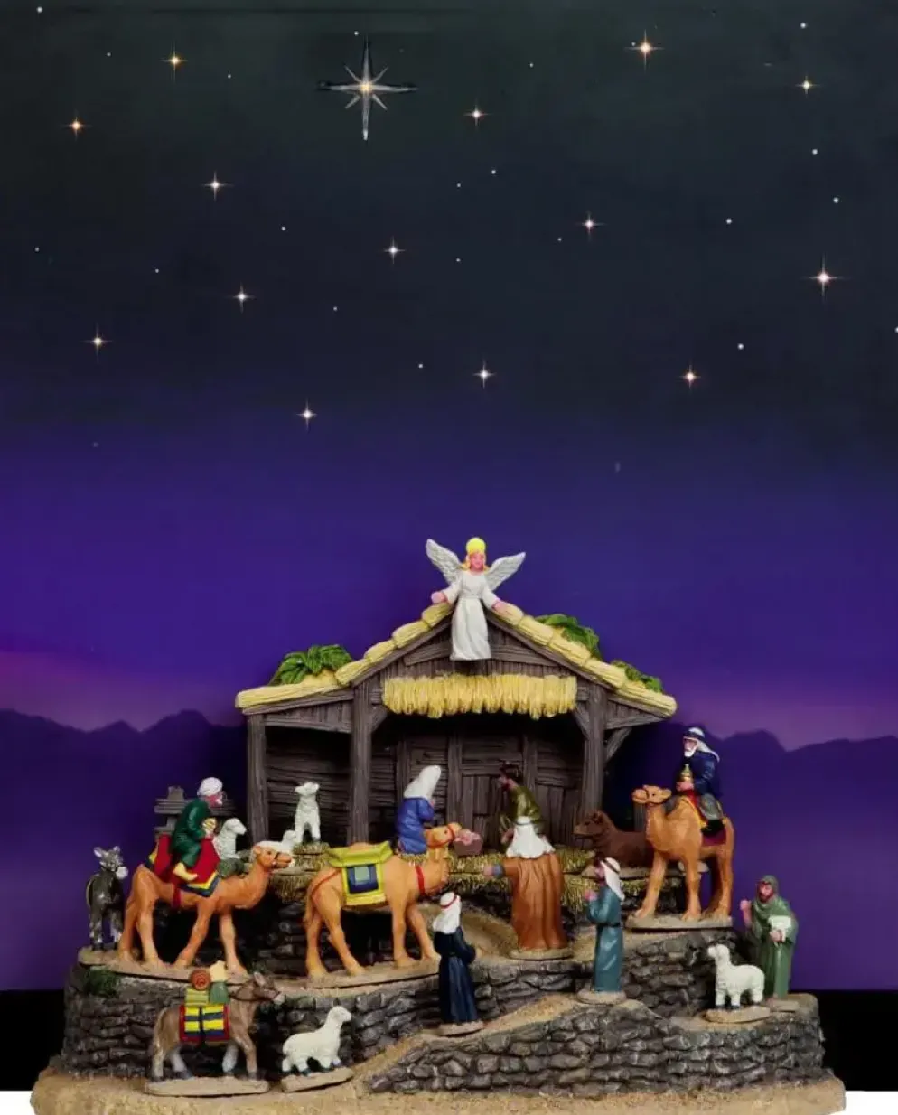 Lemax village bethlehem with background verlicht kerstdorp tafereel 2016