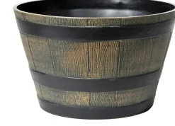 Mega Collections Barrel Planter Brown - Ø33 x H20.5 cm – Kunststof Bloempot/Plantenbak in Houtlook