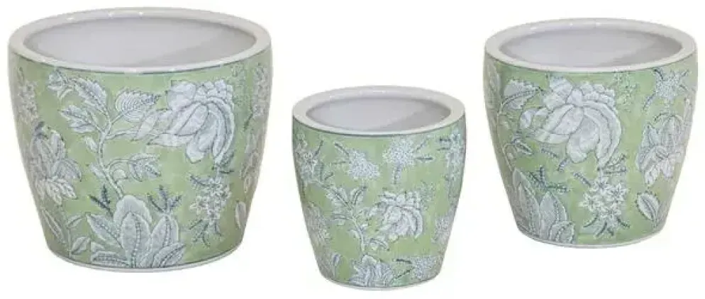 Mega Collections Bloempot Qing Egg – Ø21 x H19 cm – Groen/Blauw