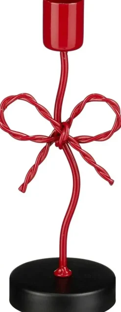 Mica Decorations kandelaar ijzer strik 7x6.5x18cm rood