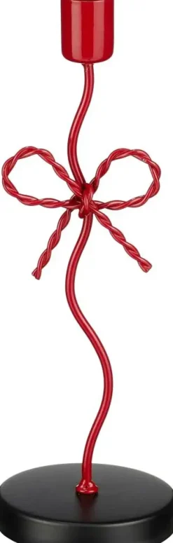 Mica Decorations kandelaar ijzer strik 8x7x25cm rood