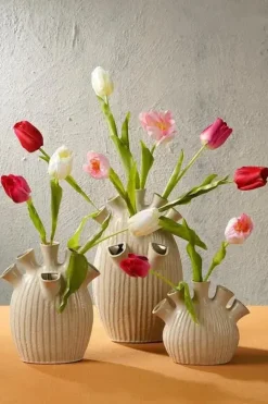 Mica Decorations vaas keramiek saul 25x15.5x42cm creme