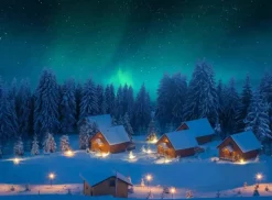 My Village Achtergrond canvas led noorderlicht 76x56 cm