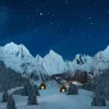 My Village Achtergrond canvas berglandschap nacht 76x56 cm