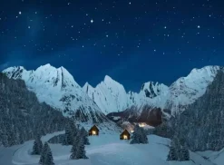 My Village Achtergrond canvas berglandschap nacht 76x56 cm