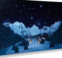 My Village Achtergrond canvas berglandschap nacht 76x56 cm