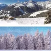 My Village Achtergrond dubbelzijdig-wintersport/bos 98x33 cm