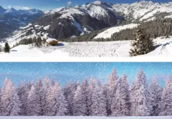 My Village Achtergrond dubbelzijdig-wintersport/bos 98x33 cm