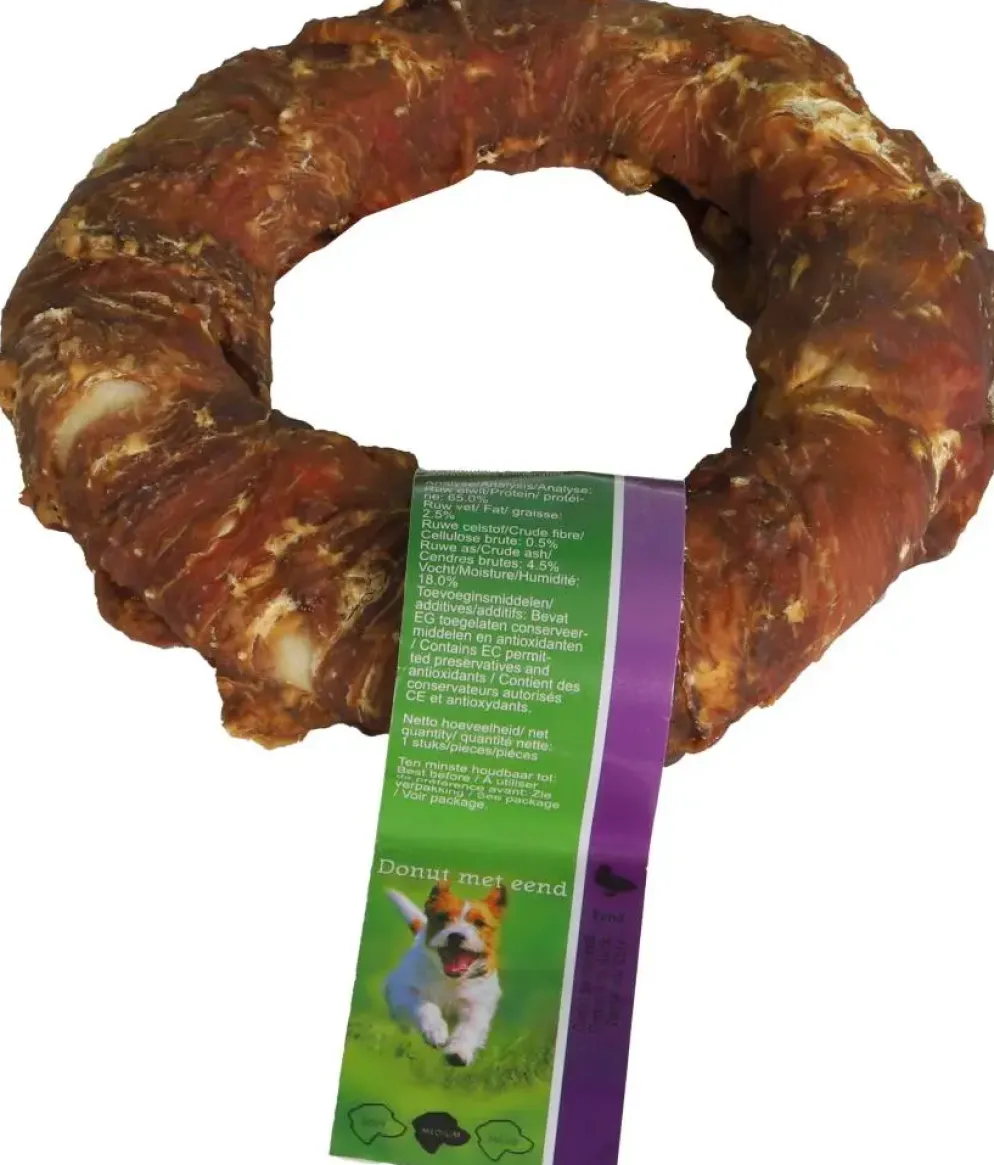 Natuurlijke snack donut met eend 14cm met banderol