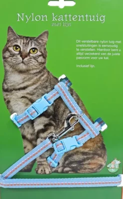 Nylon kattentuig met lijn en stiksel, lichtblauw