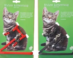 Nylon kittentuig met lijn, rood