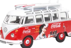 Oxford VW T1 Van Coca-Cola with surfboards 1:76 rood/wit