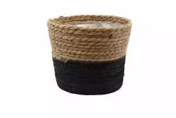 Plantenmand zeegras naturel/zwart Ø25x22 cm
